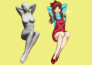 Drawing anime body with 3D doll رسم جسم الانمي باستخدام الدمية ثلاثية الأبعاد