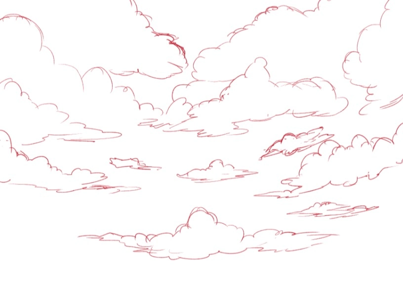رسم الغيوم بطريقة الانمي Drawing clouds in anime style